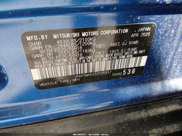 Продаж на аукціоні авто 2025 Mitsubishi Eclipse Cross Black Edition S-awc/se S-awc/sel S-awc, vin: JA4ATWAA3SZ035937, номер лоту: 45823271