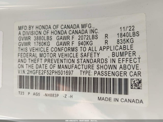 Honda Civic Sport 2023 2HGFE2F52PH501697 Image 9