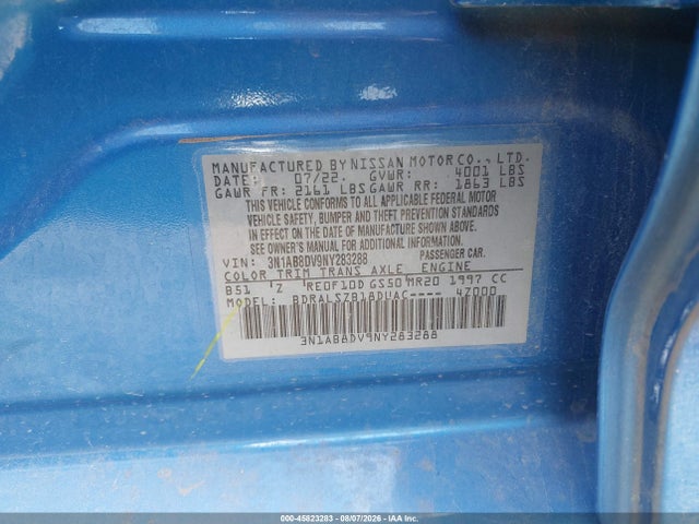 Продаж на аукціоні авто 2022 Nissan Sentra Sr Xtronic Cvt, vin: 3N1AB8DV9NY283288, номер лоту: 45823283