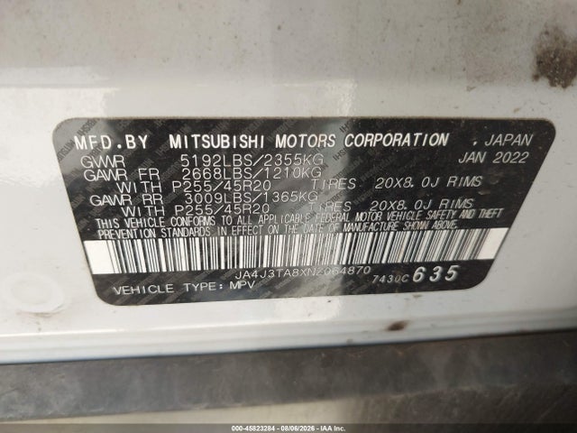 Продажа на аукционе авто 2022 Mitsubishi Outlander Es 2.5 2wd, vin: JA4J3TA8XNZ064870, номер лота: 45823284