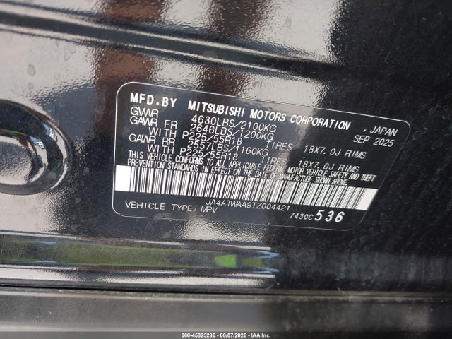 45823296 :رقم المزاد ، JA4ATWAA9TZ004421 vin ، 2026 Mitsubishi Eclipse Cross Black Edition S-awc/se S-awc/sel S-awc مزاد بيع
