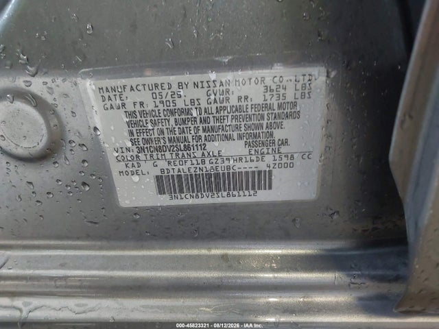 2025 Nissan Versa 1.6 S მანქანა იყიდება აუქციონზე, vin: 3N1CN8DV2SL861112, აუქციონის ნომერი: 45823321
