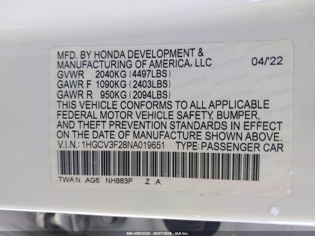 Продажа на аукционе авто 2022 Honda Accord Hybrid Sport, vin: 1HGCV3F28NA019651, номер лота: 45823325