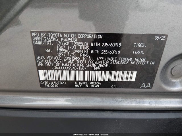 Toyota BZ4X XLE 2025 JTMAAAAA9SA071807 Image 9