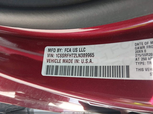 45823367 :رقم المزاد ، 1C6SRFHT2LN389965 vin ، 2020 Ram 1500 Limited  4x4 5'7 Box مزاد بيع