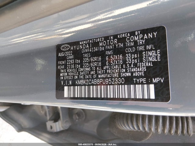 Aukcja sprzedaży 2023 Hyundai Kona Se, vin: KM8K2CAB8PU952330, numer aukcji: 45823375