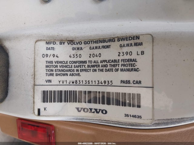 Продажа на аукционе авто 1995 Volvo 940, vin: YV1JW8313S1134935, номер лота: 45823389