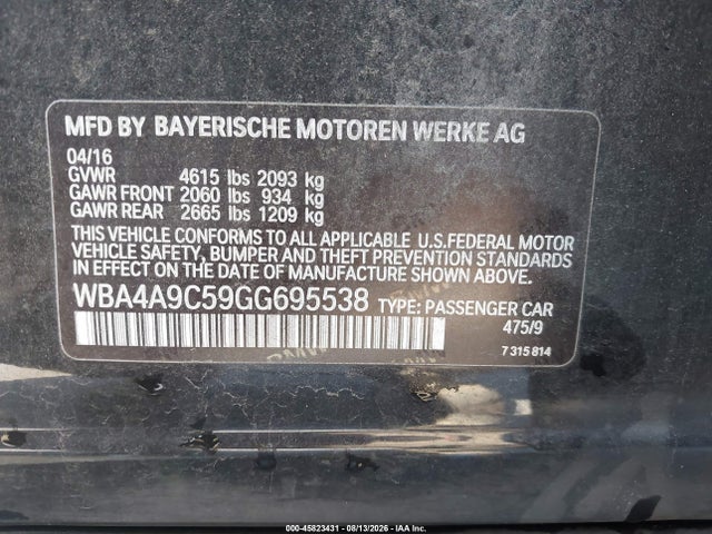 Aukcja sprzedaży 2016 Bmw 428i Gran Coupe, vin: WBA4A9C59GG695538, numer aukcji: 45823431