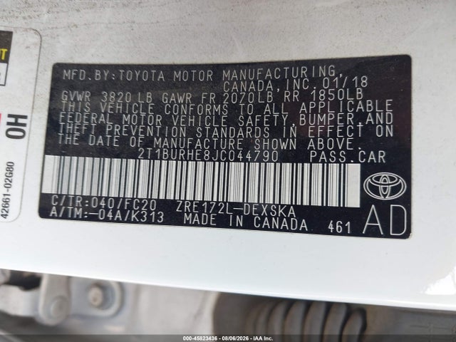 Продаж на аукціоні авто 2018 Toyota Corolla Se, vin: 2T1BURHE8JC044790, номер лоту: 45823436