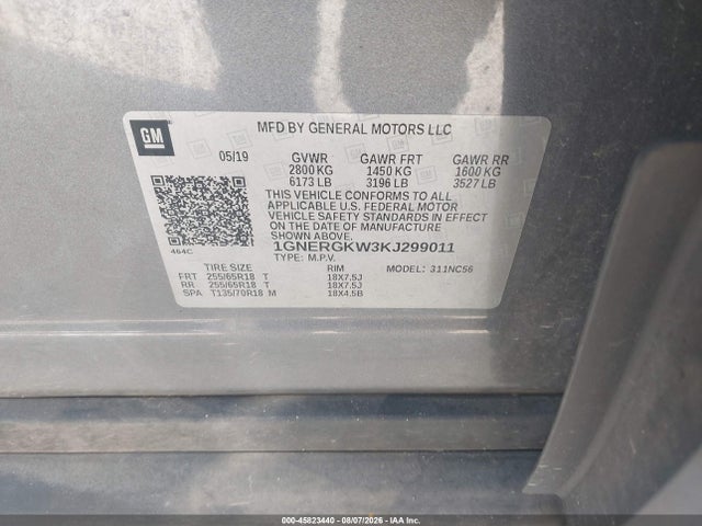 2019 Chevrolet Traverse 1lt მანქანა იყიდება აუქციონზე, vin: 1GNERGKW3KJ299011, აუქციონის ნომერი: 45823440