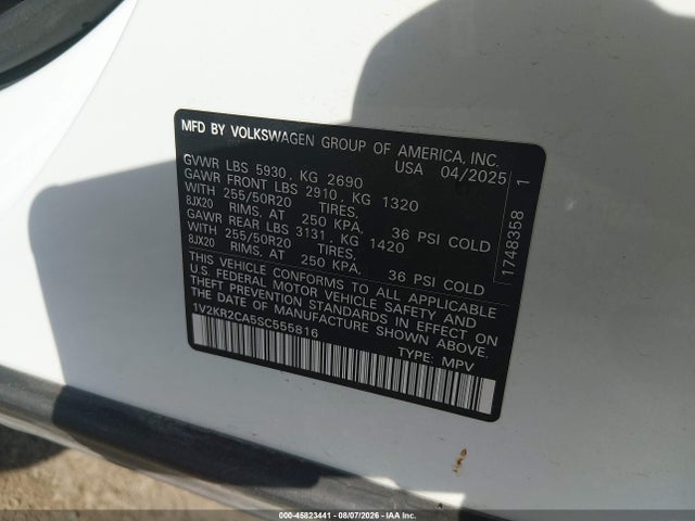 45823441 :رقم المزاد ، 1V2KR2CA5SC555816 vin ، 2025 Volkswagen Atlas 2.0t Se W/technology مزاد بيع