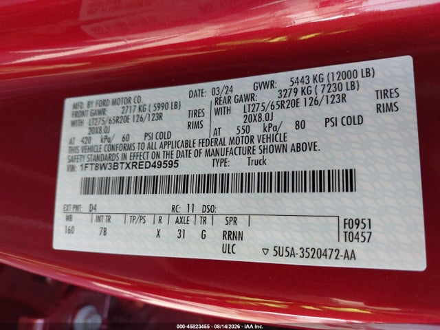 Продаж на аукціоні авто 2024 Ford F-350 Platinum, vin: 1FT8W3BTXRED49595, номер лоту: 45823455