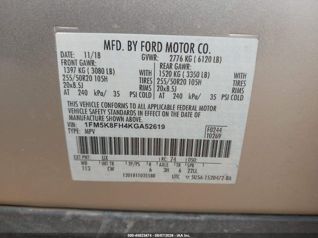 Ford Explorer Limited 2019 1FM5K8FH4KGA52619 Image 9