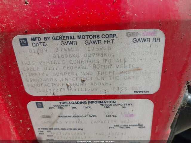 Продажа на аукционе авто 1989 Chevrolet Corvette, vin: 1G1YY2187K5111509, номер лота: 45823493