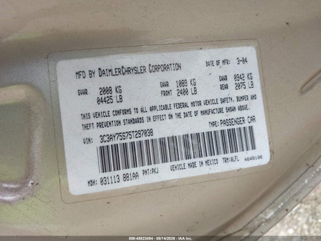 Продаж на аукціоні авто 2005 Chrysler Pt Cruiser Gt, vin: 3C3AY75S75T297038, номер лоту: 45823494