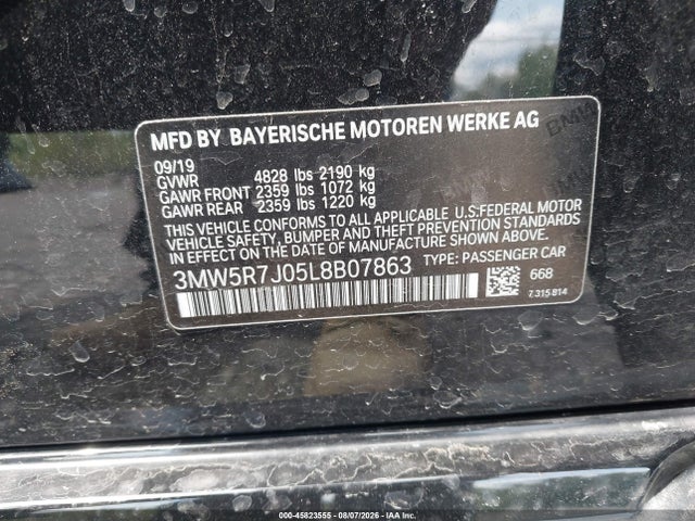45823555 :رقم المزاد ، 3MW5R7J05L8B07863 vin ، 2020 Bmw 330i Xdrive مزاد بيع