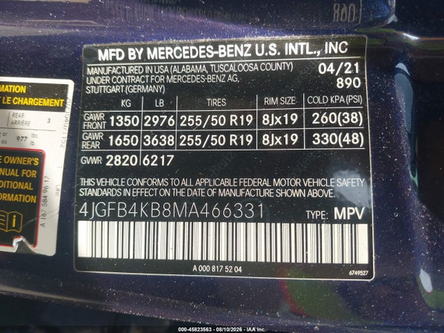 Продажа на аукционе авто 2021 Mercedes-benz Gle 350 4matic, vin: 4JGFB4KB8MA466331, номер лота: 45823563