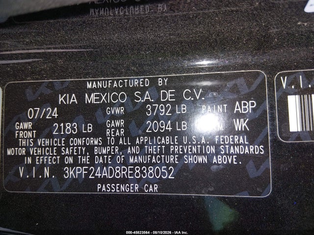 Продаж на аукціоні авто 2024 Kia Forte Lxs, vin: 3KPF24AD8RE838052, номер лоту: 45823564