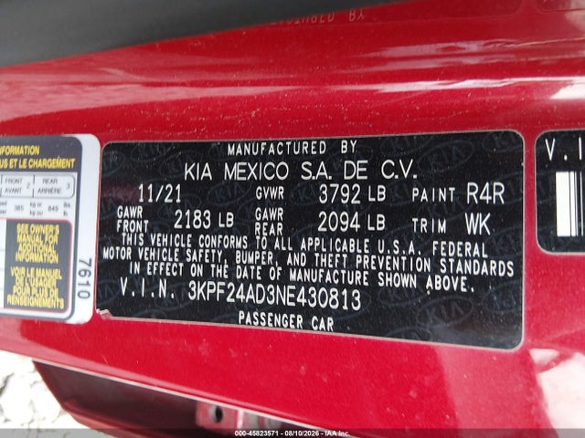 Aukcja sprzedaży 2022 Kia Forte Lxs, vin: 3KPF24AD3NE430813, numer aukcji: 45823571