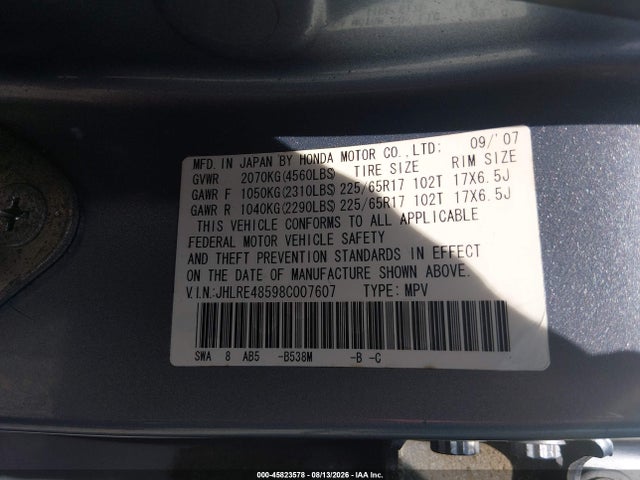 Продажа на аукционе авто 2008 Honda Cr-v Ex, vin: JHLRE48598C007607, номер лота: 45823578