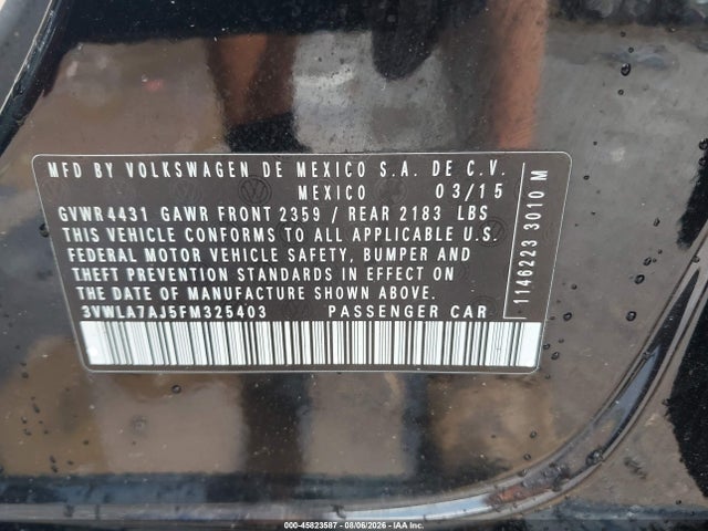 2015 Volkswagen Jetta 2.0l Tdi Se მანქანა იყიდება აუქციონზე, vin: 3VWLA7AJ5FM325403, აუქციონის ნომერი: 45823587