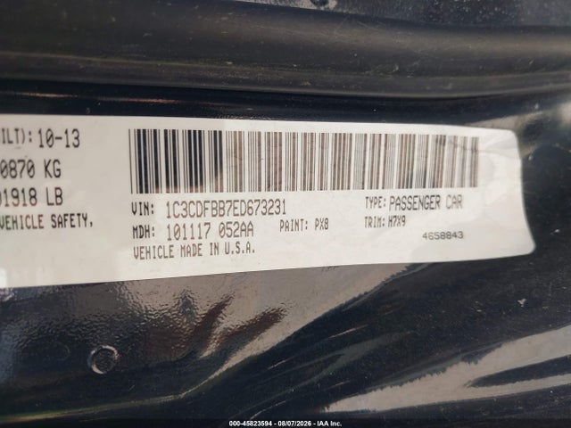 45823594 :رقم المزاد ، 1C3CDFBB7ED673231 vin ، 2014 Dodge Dart Sxt مزاد بيع