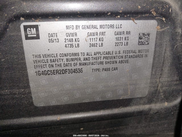 45823595 :رقم المزاد ، 1G4GC5ER2DF304536 vin ، 2013 Buick Lacrosse Leather Group مزاد بيع