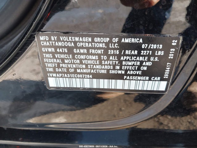 2014 Volkswagen Passat 2.5l Wolfsburg Edition მანქანა იყიდება აუქციონზე, vin: 1VWAP7A31EC007284, აუქციონის ნომერი: 45823609