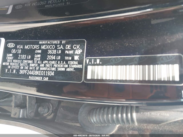 Продажа на аукционе авто 2019 Kia Forte Fe, vin: 3KPF24AD8KE011934, номер лота: 45823618