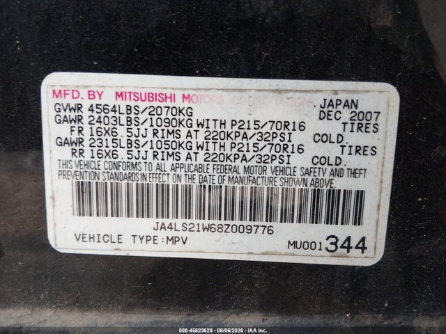 Aukcja sprzedaży 2008 Mitsubishi Outlander Es, vin: JA4LS21W68Z009776, numer aukcji: 45823629