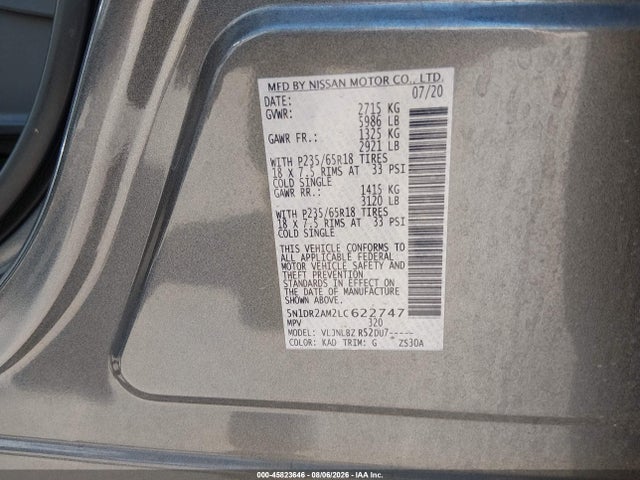 Nissan Pathfinder S 4wd 2020 5N1DR2AM2LC622747 Image 9