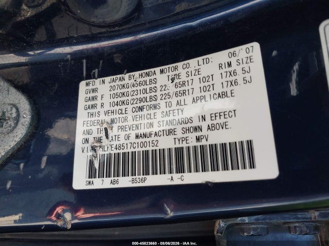 Aukcja sprzedaży 2007 Honda Cr-v Ex, vin: JHLRE48517C100152, numer aukcji: 45823660