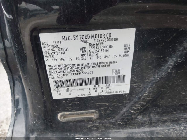 45823687 :رقم المزاد ، 1FTEW1EF5FFA05093 vin ، 2015 Ford F-150 Xlt مزاد بيع