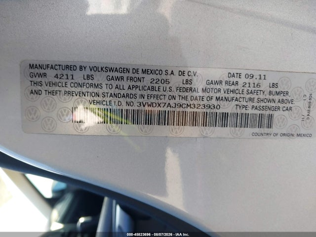45823696 :رقم المزاد ، 3VWDX7AJ9CM323930 vin ، 2012 Volkswagen Jetta 2.5l Se مزاد بيع
