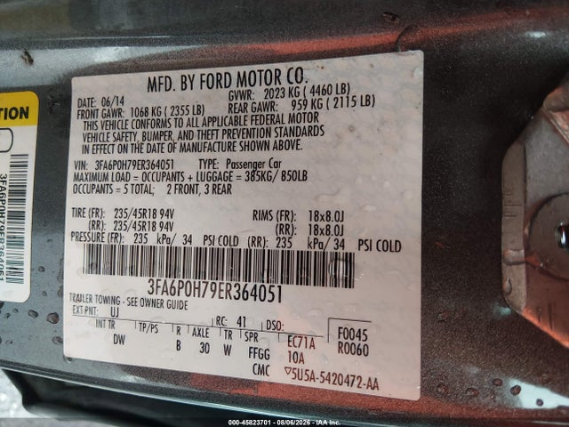 Продажа на аукционе авто 2014 Ford Fusion Se, vin: 3FA6P0H79ER364051, номер лота: 45823701