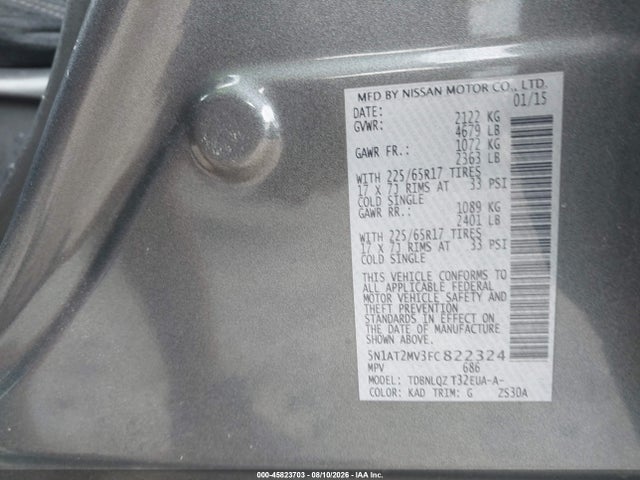 Auction sale of the 2015 Nissan Rogue Sv, vin: 5N1AT2MV3FC822324, lot number: 45823703