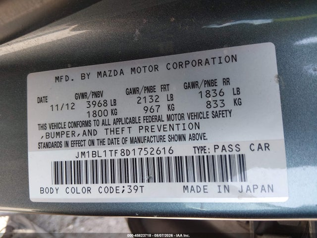 Aukcja sprzedaży 2013 Mazda Mazda3 I Sv, vin: JM1BL1TF8D1752616, numer aukcji: 45823718