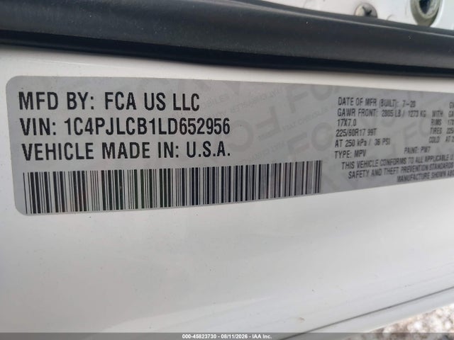 Aukcja sprzedaży 2020 Jeep Cherokee Latitude Fwd, vin: 1C4PJLCB1LD652956, numer aukcji: 45823730