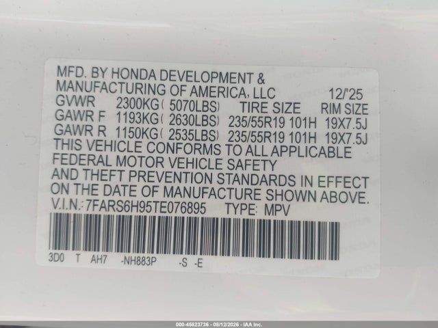 Aukcja sprzedaży 2026 Honda Cr-v Hybrid Awd Sport Touring, vin: 7FARS6H95TE076895, numer aukcji: 45823736