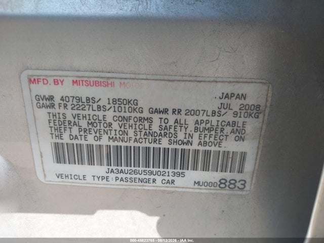 Aukcja sprzedaży 2009 Mitsubishi Lancer Es/es-sport, vin: JA3AU26U59U021395, numer aukcji: 45823765