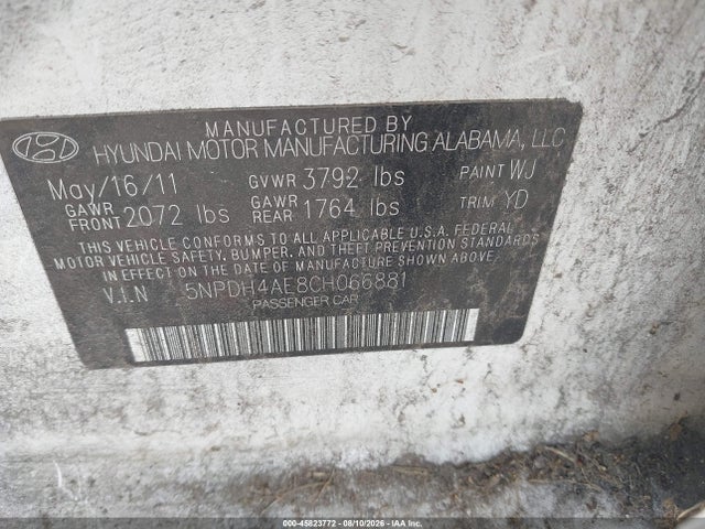45823772 :رقم المزاد ، 5NPDH4AE8CH066881 vin ، 2012 Hyundai Elantra Gls مزاد بيع