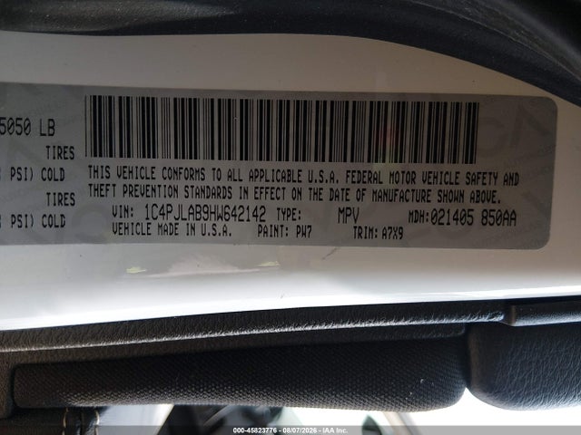 2017 Jeep Cherokee Altitude მანქანა იყიდება აუქციონზე, vin: 1C4PJLAB9HW642142, აუქციონის ნომერი: 45823776