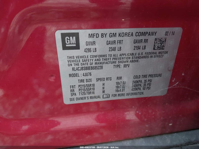 2014 Buick Encore Convenience მანქანა იყიდება აუქციონზე, vin: KL4CJBSB8EB685228, აუქციონის ნომერი: 45823789