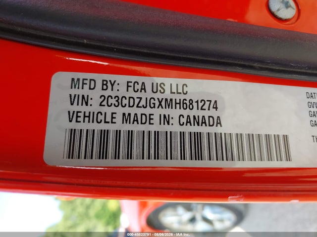 Aukcja sprzedaży 2021 Dodge Challenger Gt, vin: 2C3CDZJGXMH681274, numer aukcji: 45823791