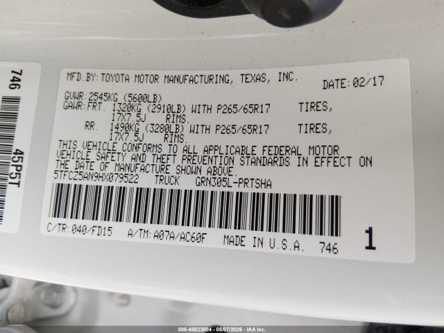 5TFCZ5AN9HX079522 Toyota Tacoma Trd Sport