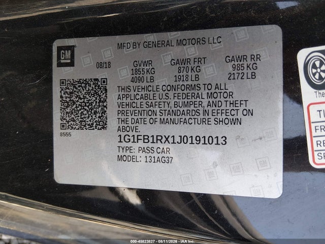 Продаж на аукціоні авто 2018 Chevrolet Camaro 1lt, vin: 1G1FB1RX1J0191013, номер лоту: 45823827