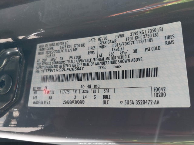 Ford F-150 Raptor 2020 1FTFW1RG2LFC65647 Image 9