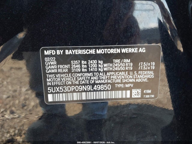Продажа на аукционе авто 2022 Bmw X3 Xdrive30i, vin: 5UX53DP09N9L49850, номер лота: 45823861