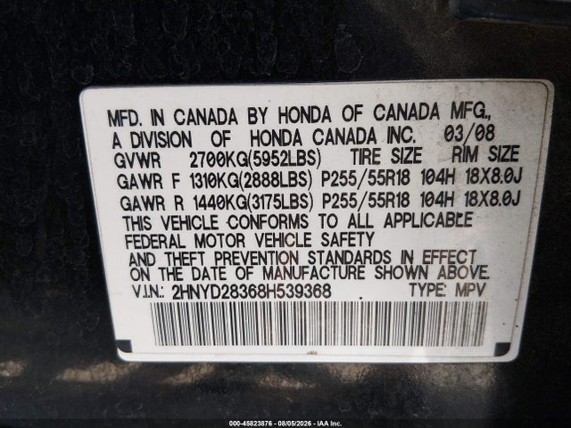 Продаж на аукціоні авто 2008 Acura Mdx Technology Package, vin: 2HNYD28368H539368, номер лоту: 45823876