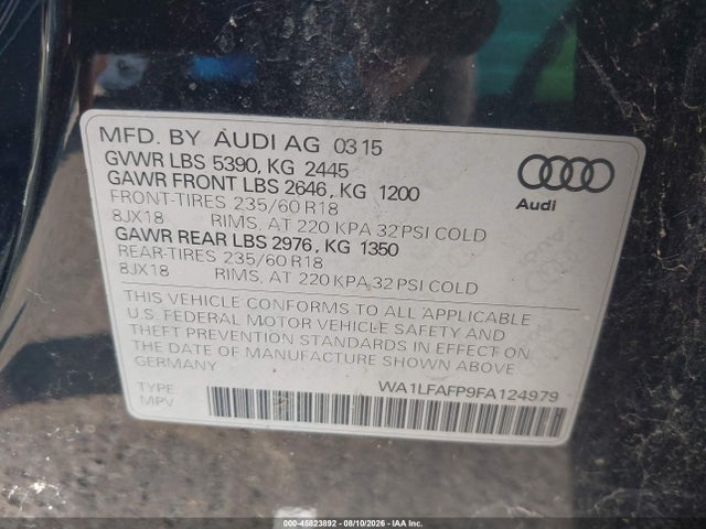 Aukcja sprzedaży 2015 Audi Q5 2.0t Premium, vin: WA1LFAFP9FA124979, numer aukcji: 45823892